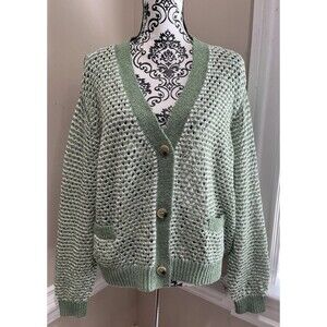 WORLD MARKET Open Knit Cardigan Sweater Lagenlook Beach Boho Capsule Green Sz M